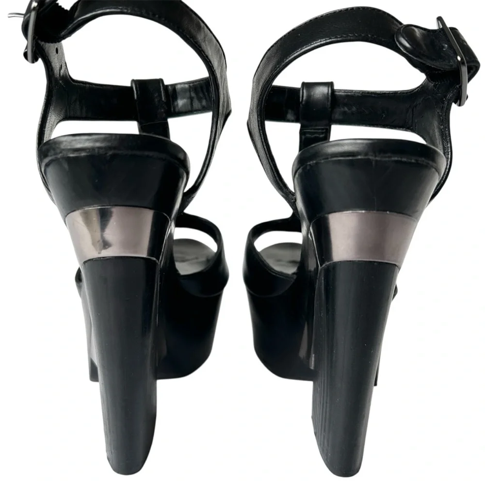 Vince Camuto Babe Black Platform Heels 8.5 Strappy T-Strap Chunky Y2K Indie Boho